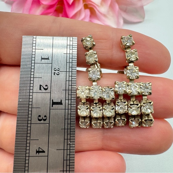 Vintage Prong Set Rhinestone Drop Earrings Prong Set Old Hollywood Glam Gala Fun - Picture 4 of 7